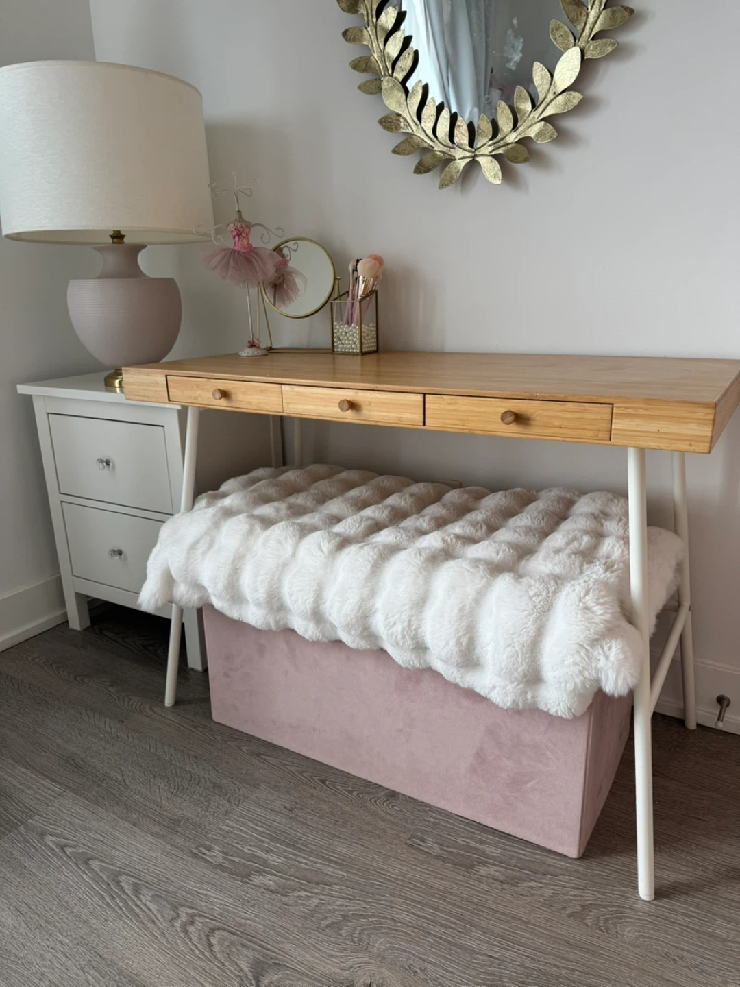 Wooden Vanity Desk with Drawers - photo 2