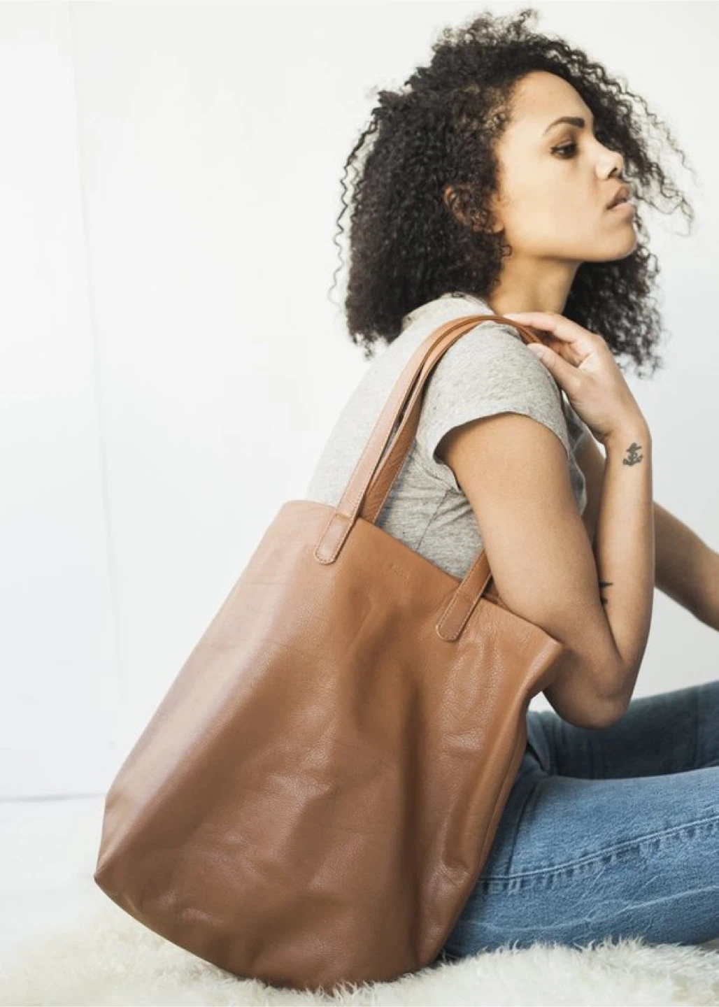 BAGGU The Favorite Brown Tan Natural Milled Leather Slouchy Tote