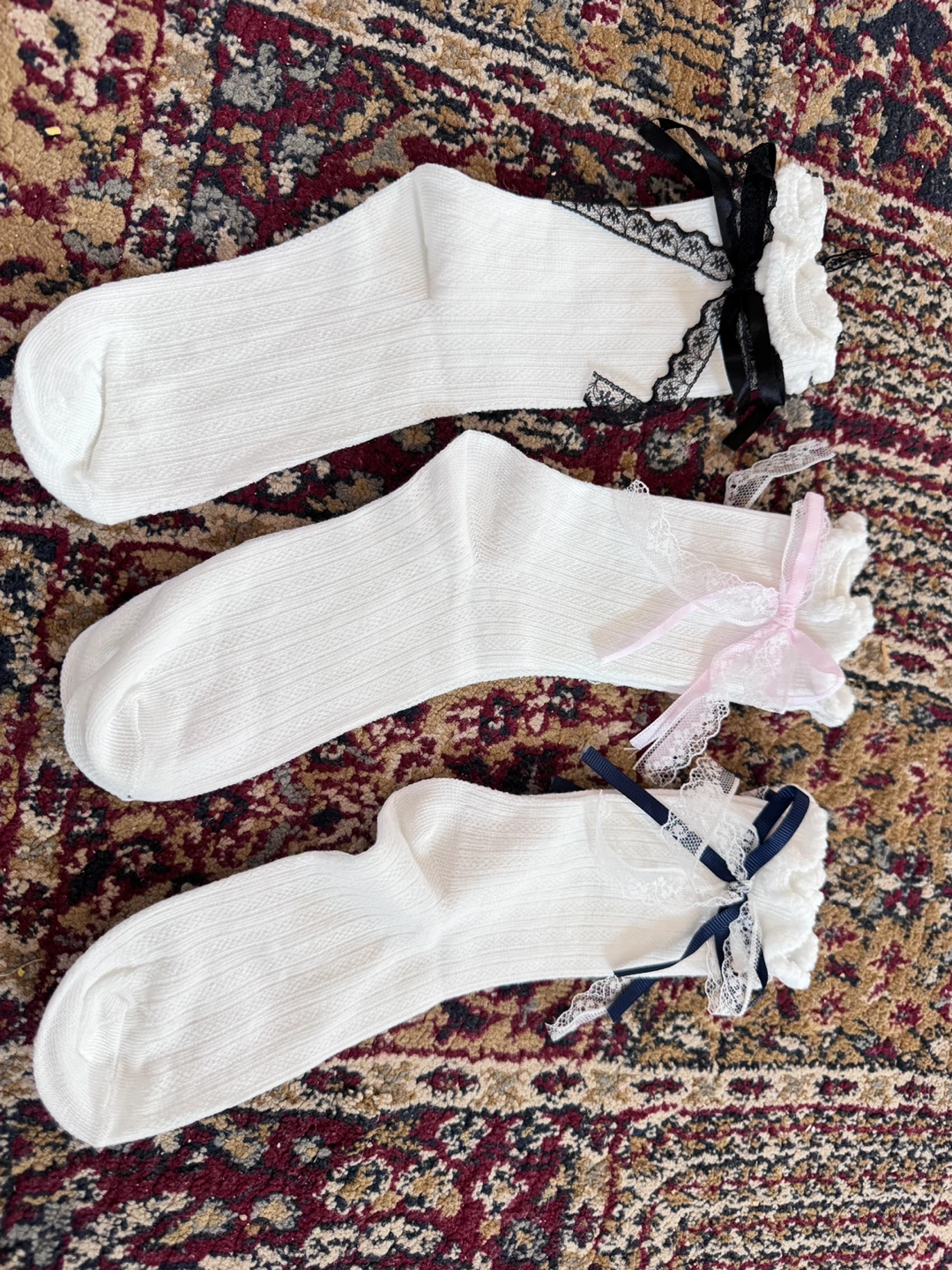White Lace Trim Ankle Socks - Set of 3 5-8y