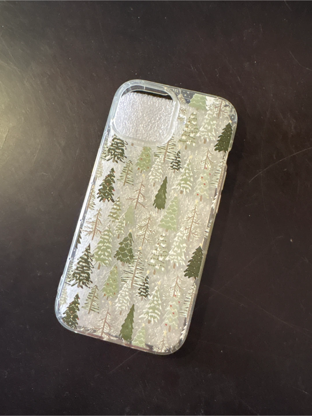 iPhone 15 Transparent Case - Festive Trees Design