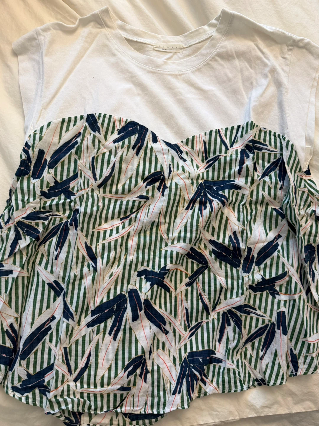 Made in Korea- White T-Shirt with Green Leaf Print - photo 2