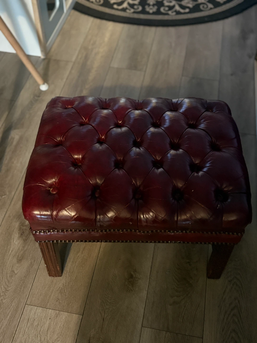 Tufted Leather Ottoman Footstool