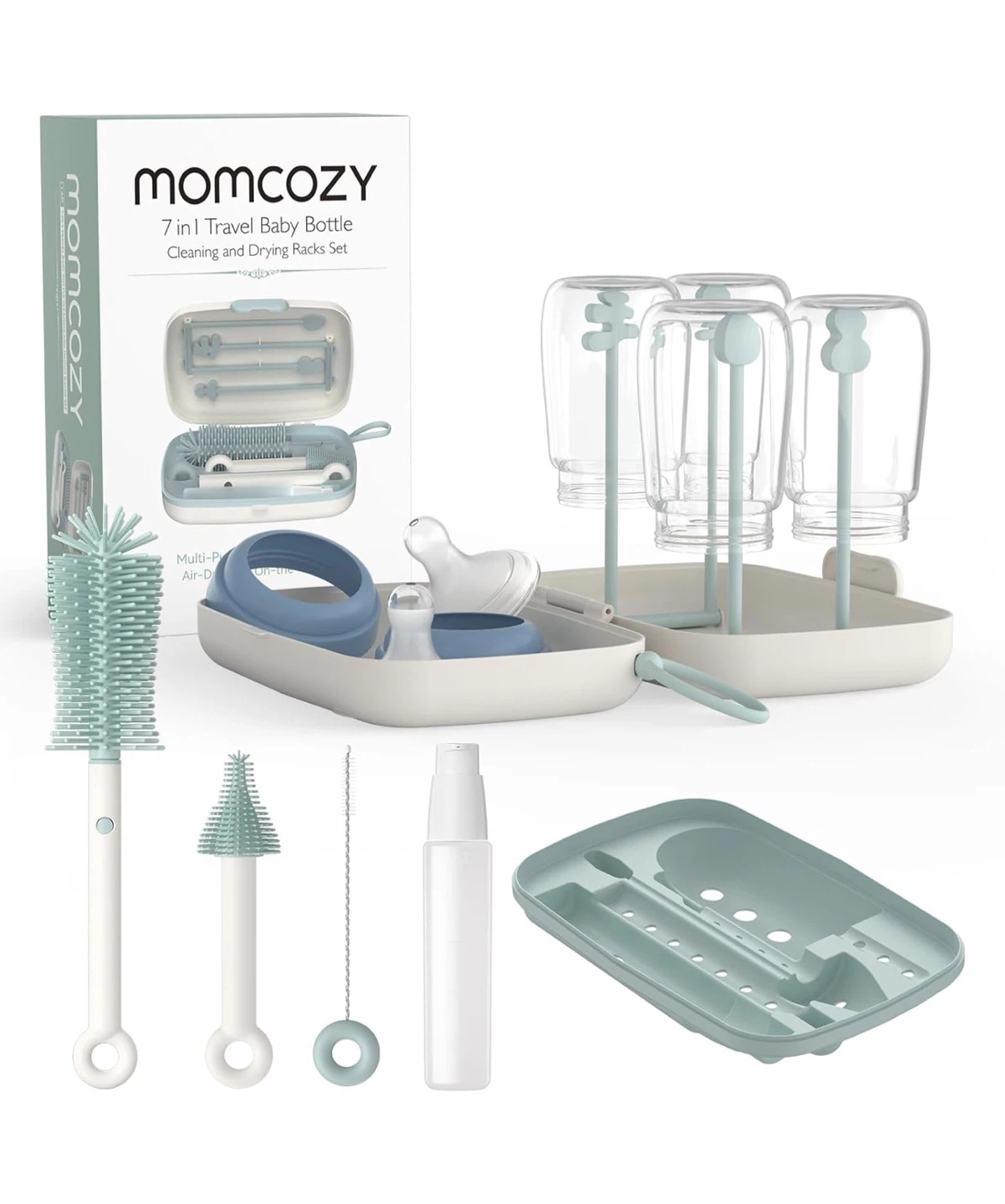 Momcozy 7-in-1 Travel Baby Bottle Cleaning and Drying Racks Set