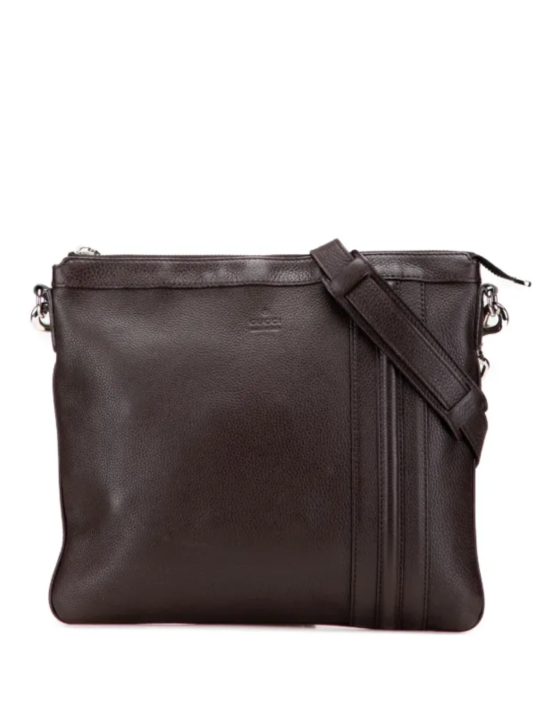 GUCCI Men’s Dark Brown Pebbled Leather Messenger Crossbody Bag
