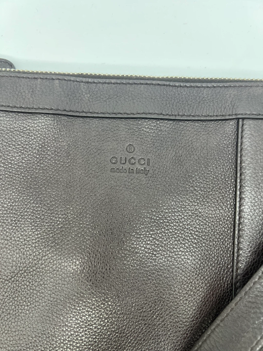 GUCCI Men’s Dark Brown Pebbled Leather Messenger Crossbody Bag - photo 3