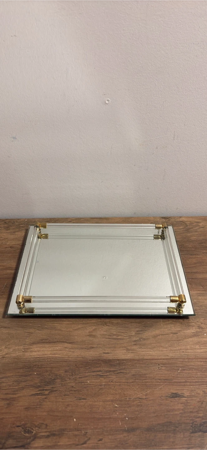 Decorative Mirror Tray with Gold Accents