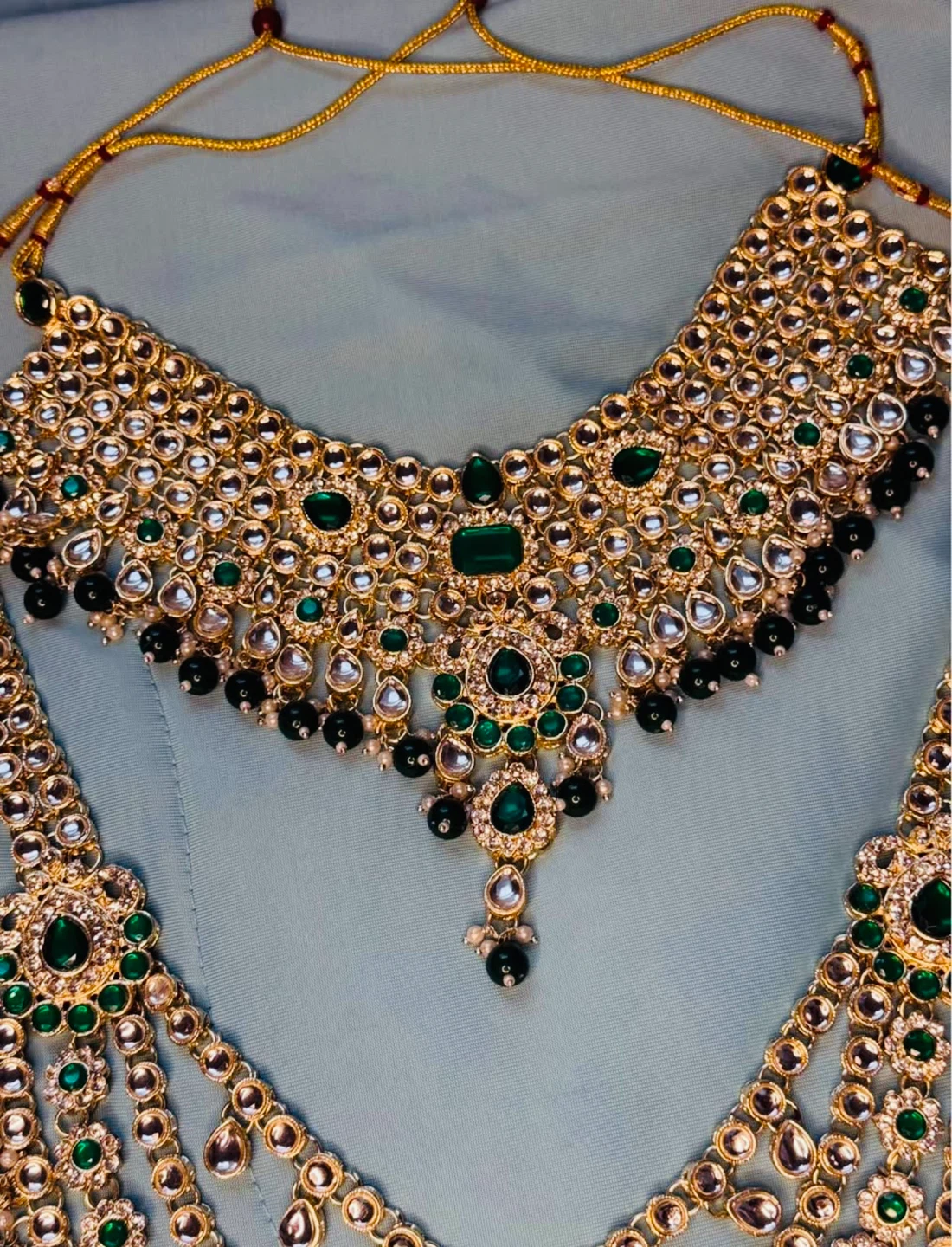 Indian Bridal kundan Jewelry Set with Green Stones - photo 3
