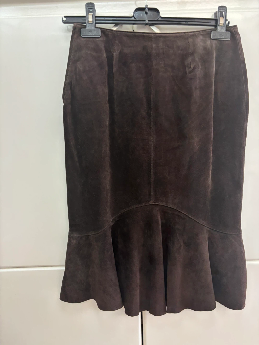 Dark chocolate brown suede skirt.