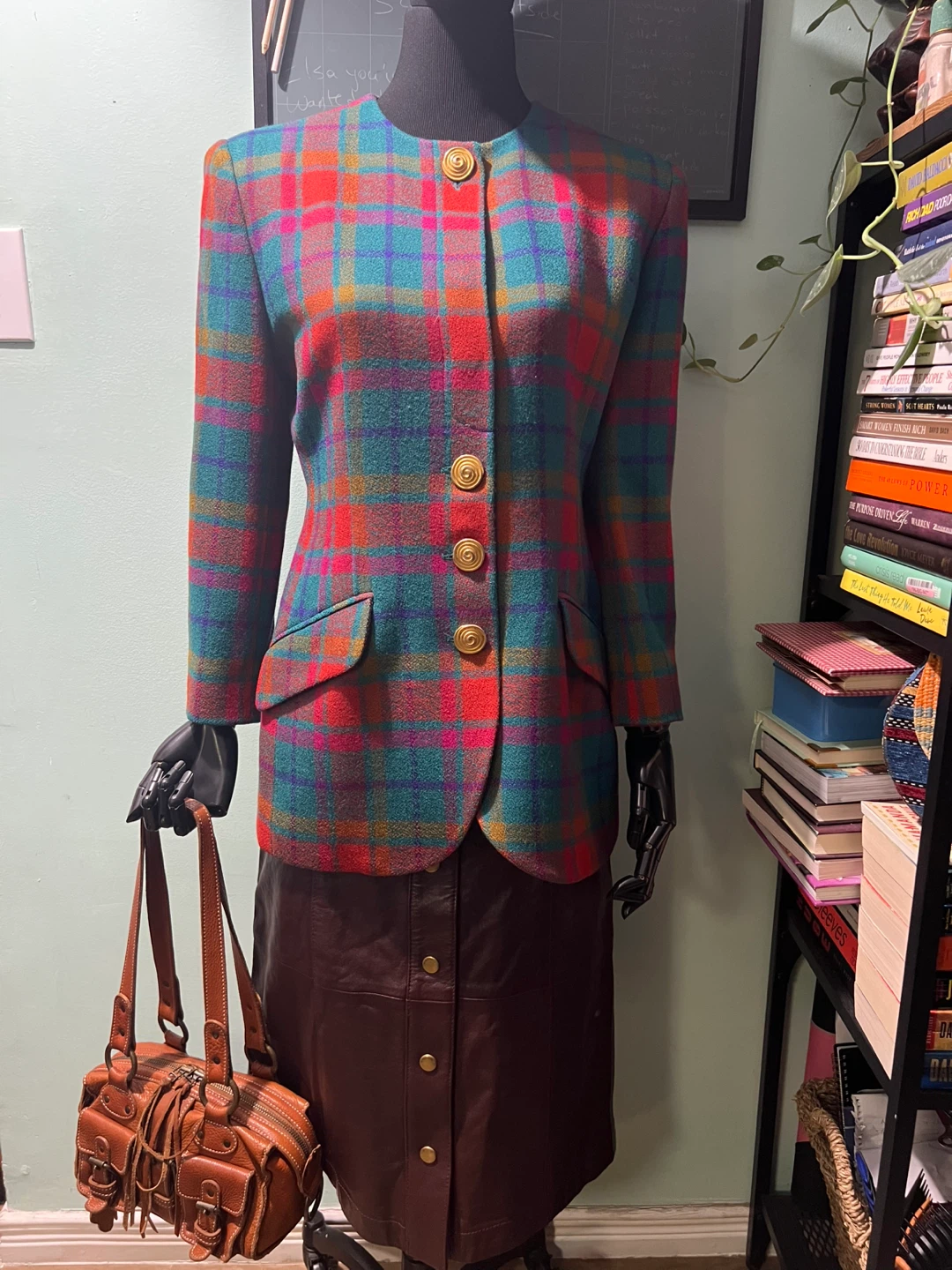 JONES NEW YORK VINTAGE Wool Multicolor Plaid Classic Blazer sz 6