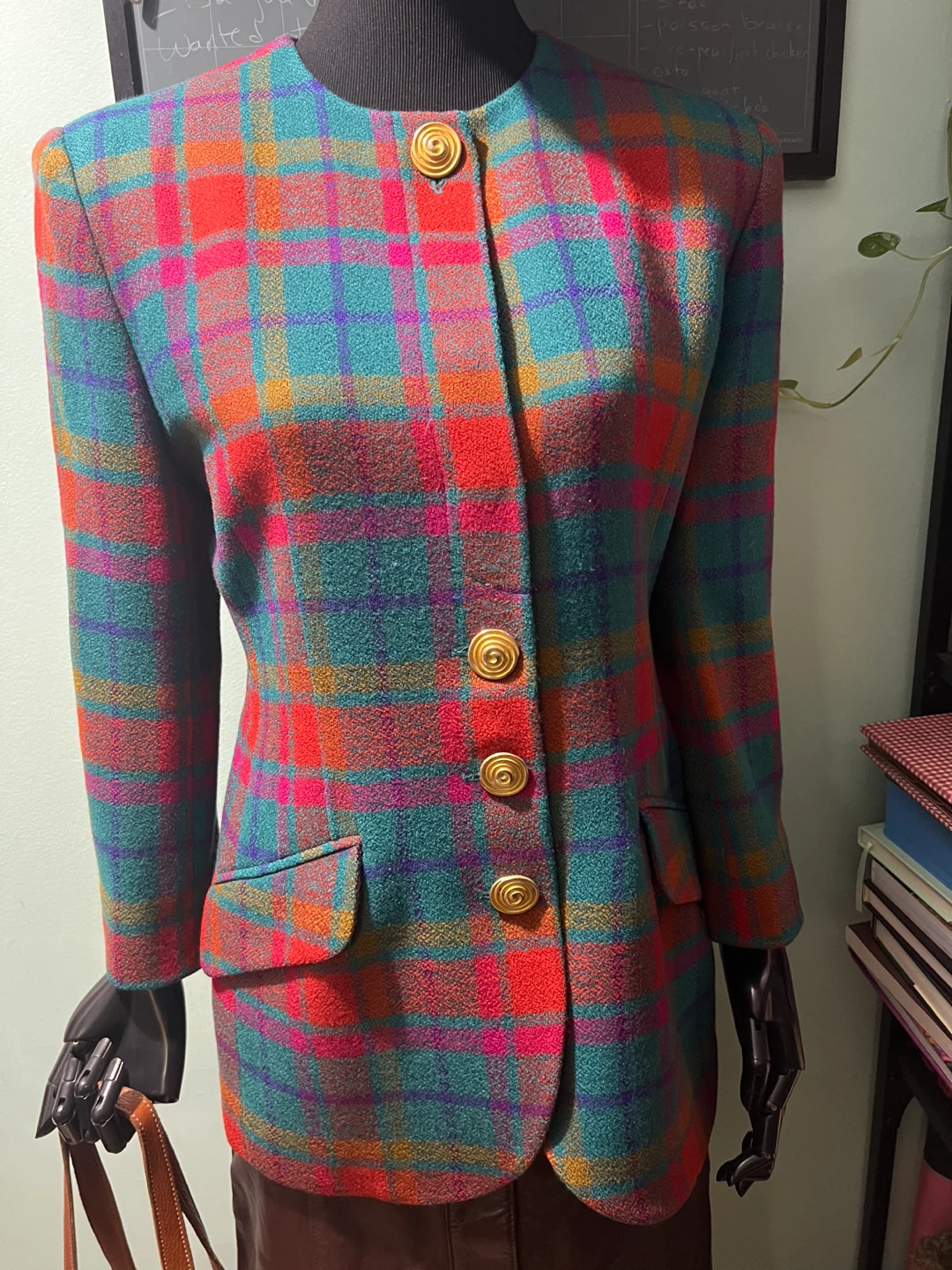 JONES NEW YORK VINTAGE Wool Multicolor Plaid Classic Blazer sz 6 - photo 2