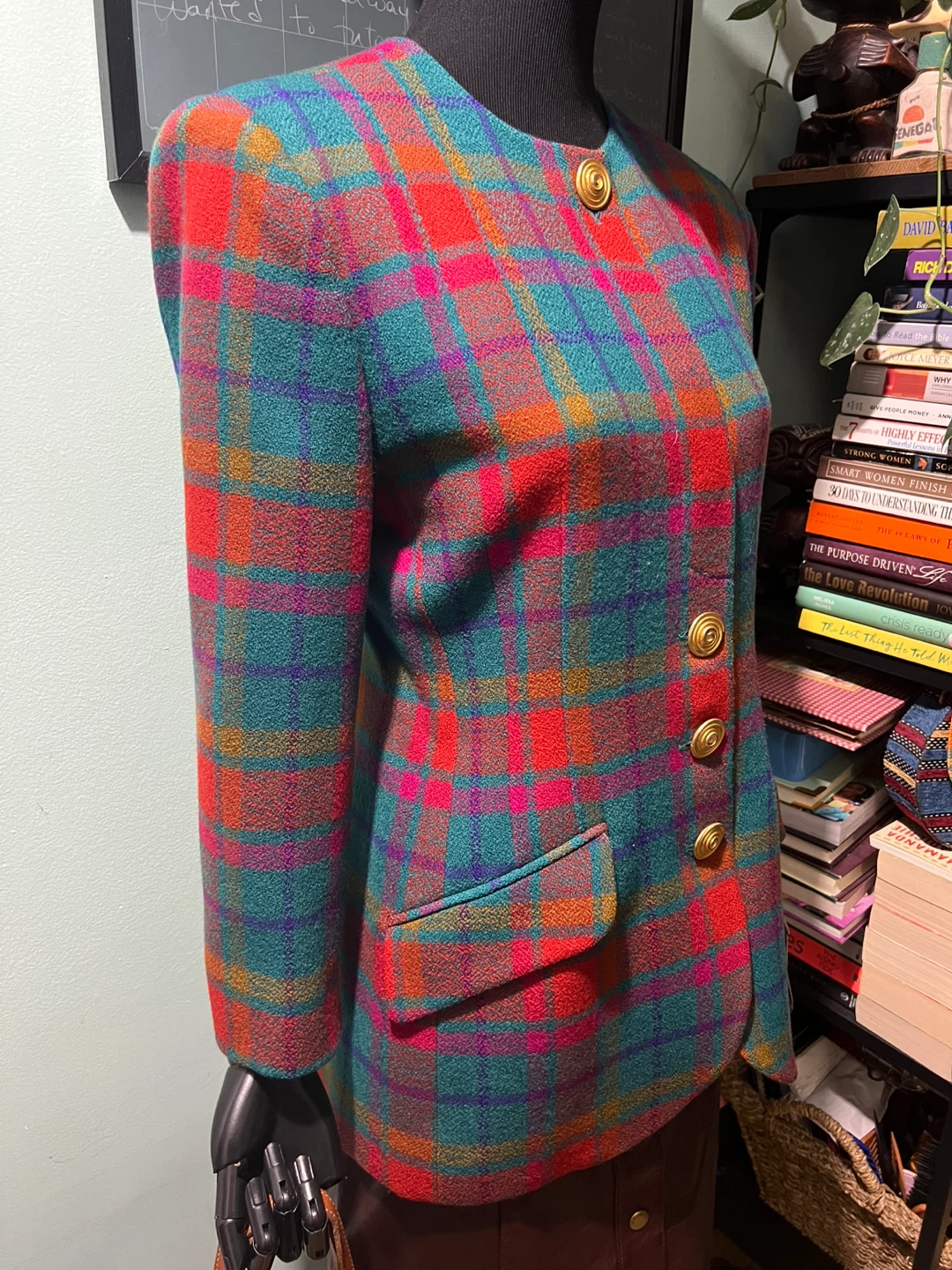 JONES NEW YORK VINTAGE Wool Multicolor Plaid Classic Blazer sz 6 - photo 3