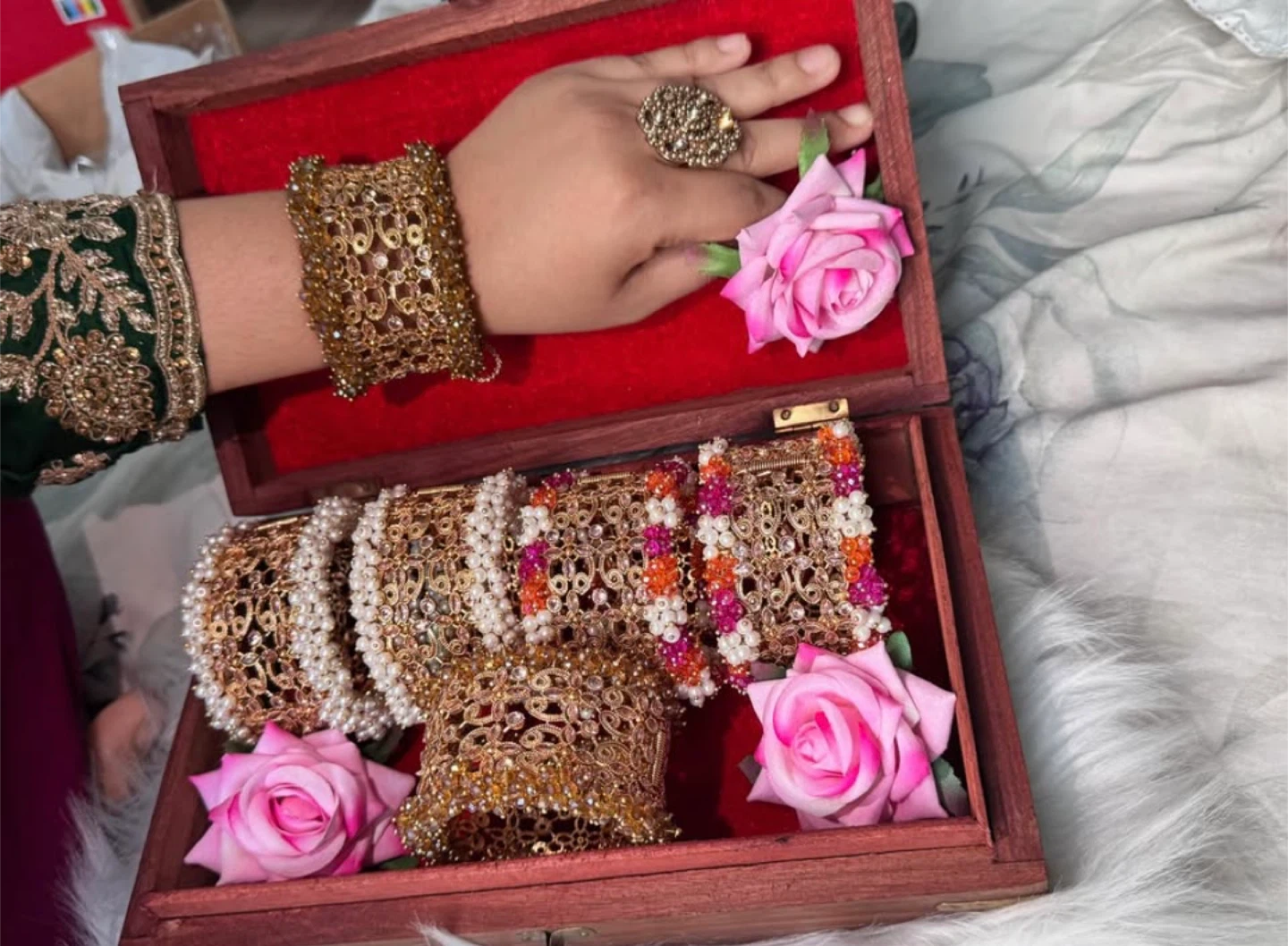 Set of Embellished Gold Bangles and Bracelet