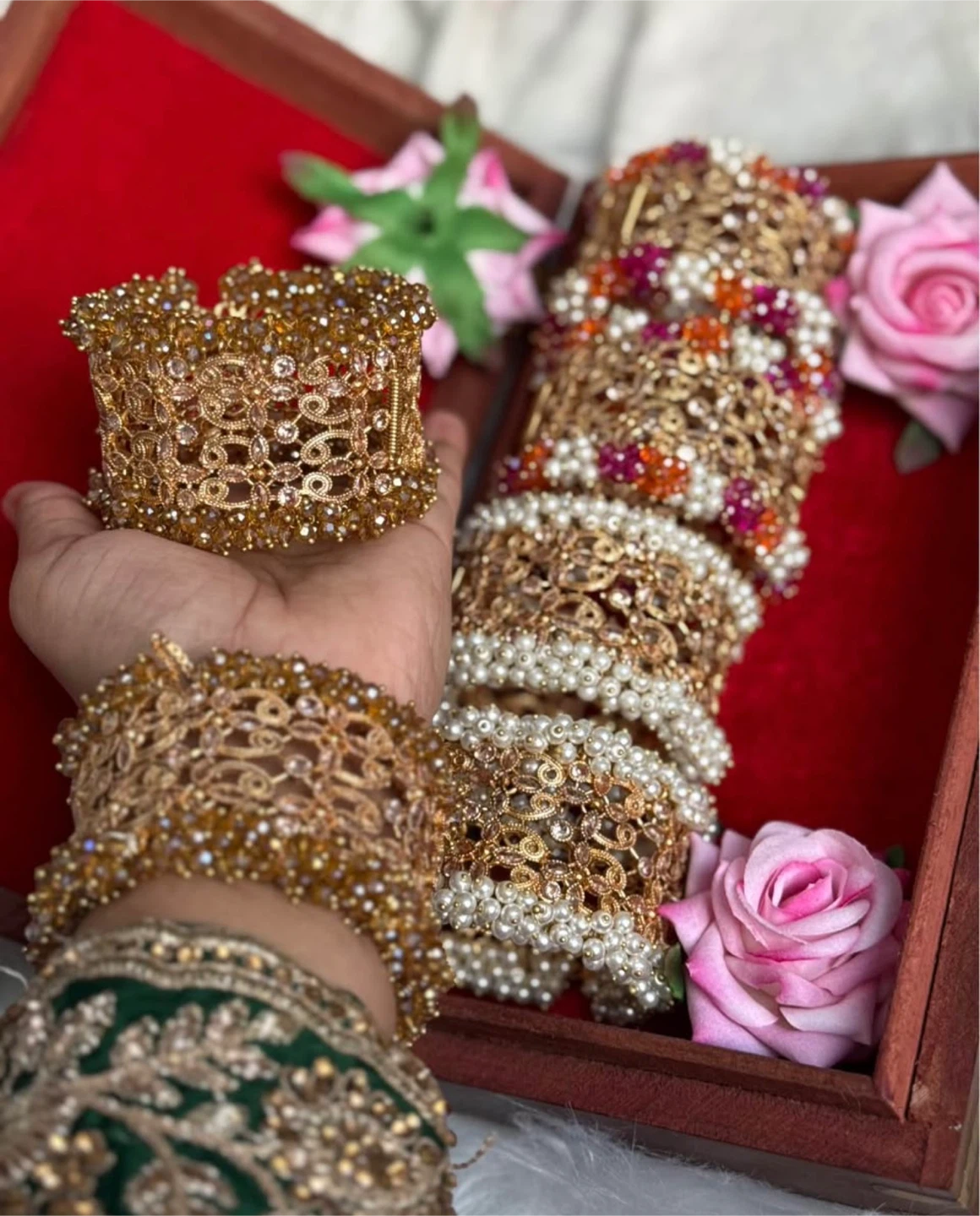Set of Embellished Gold Bangles and Bracelet - photo 2