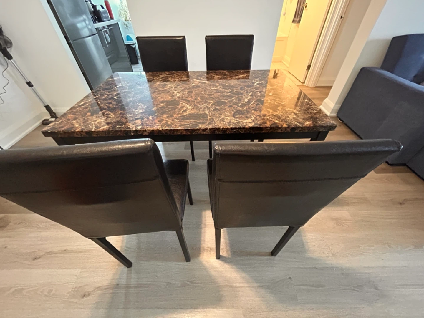 Marble Look Dining Table with 4 Black Chairs