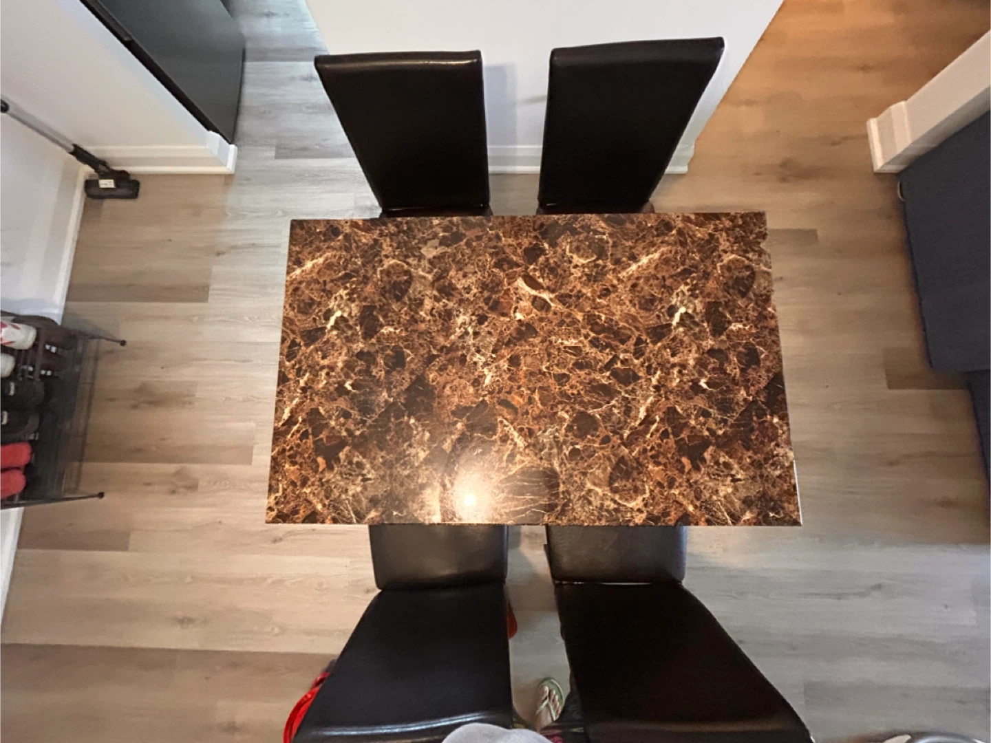 Marble Look Dining Table with 4 Black Chairs - photo 2