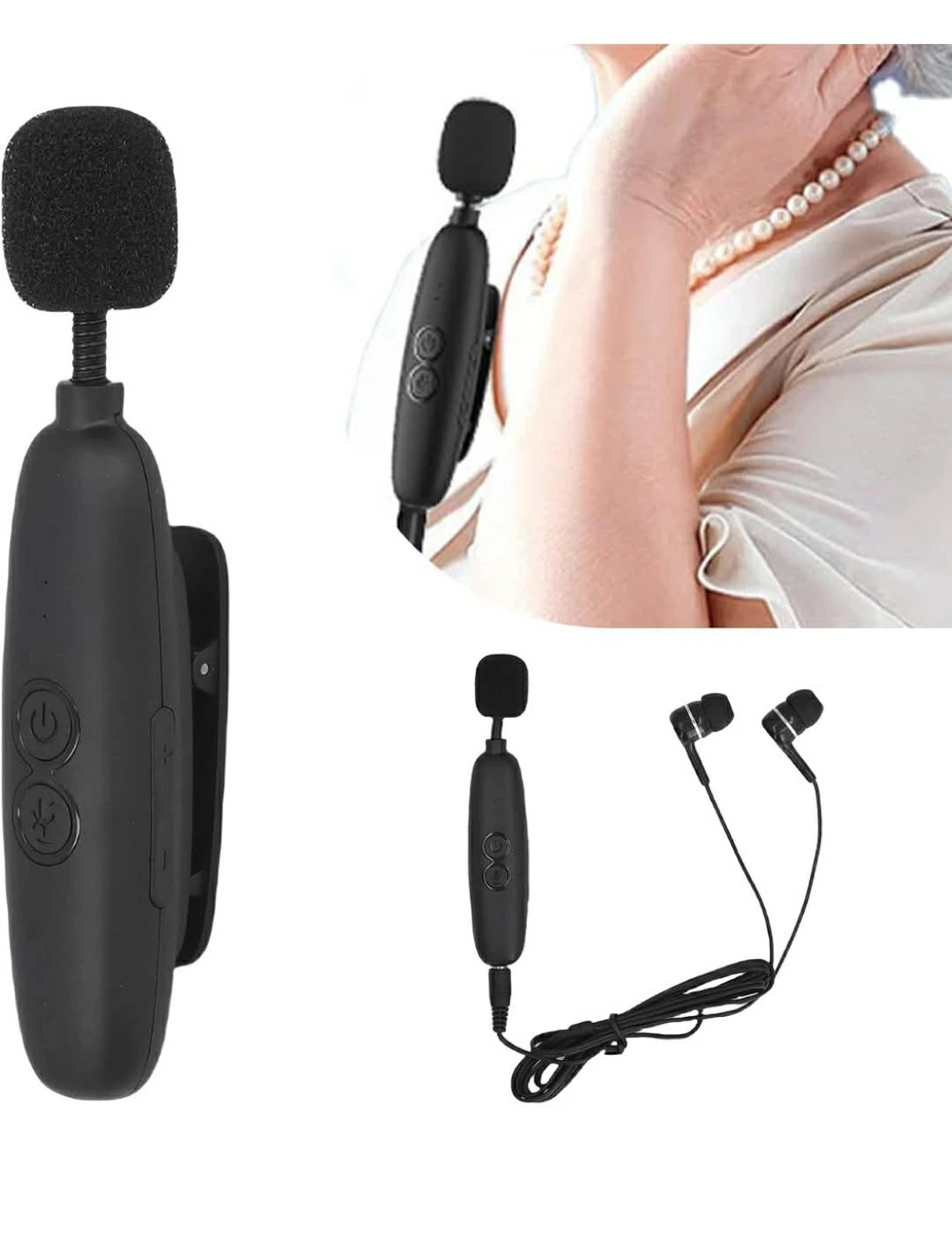 Black Lavalier Microphone with Earphones