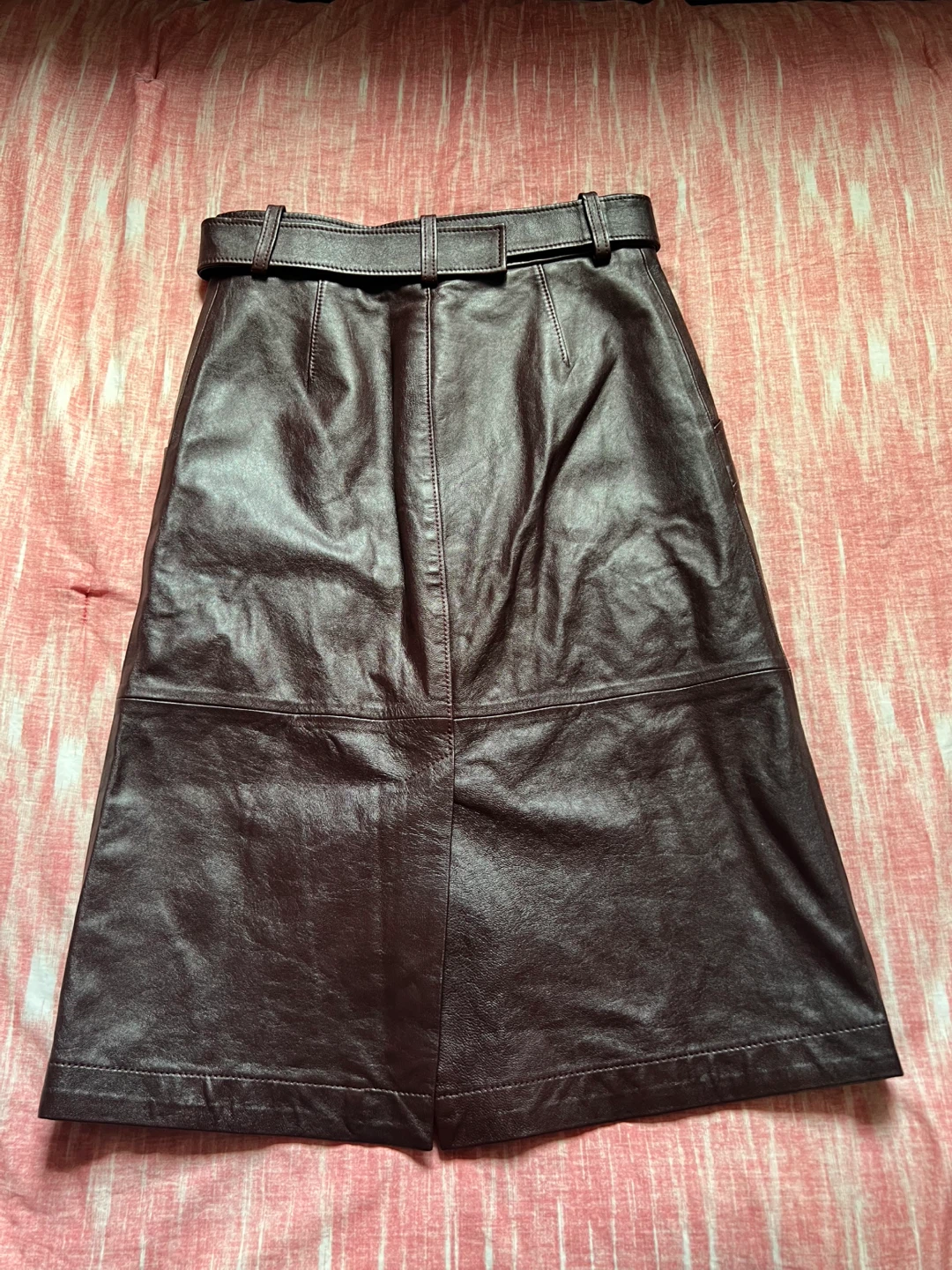 NEW COACH Espresso Lamb Leather Snap Front Button Midi Skirt 0 - photo 4