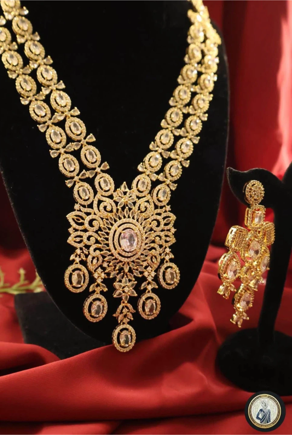 AD Gold Tone Rhinestone Necklace and Earring Set