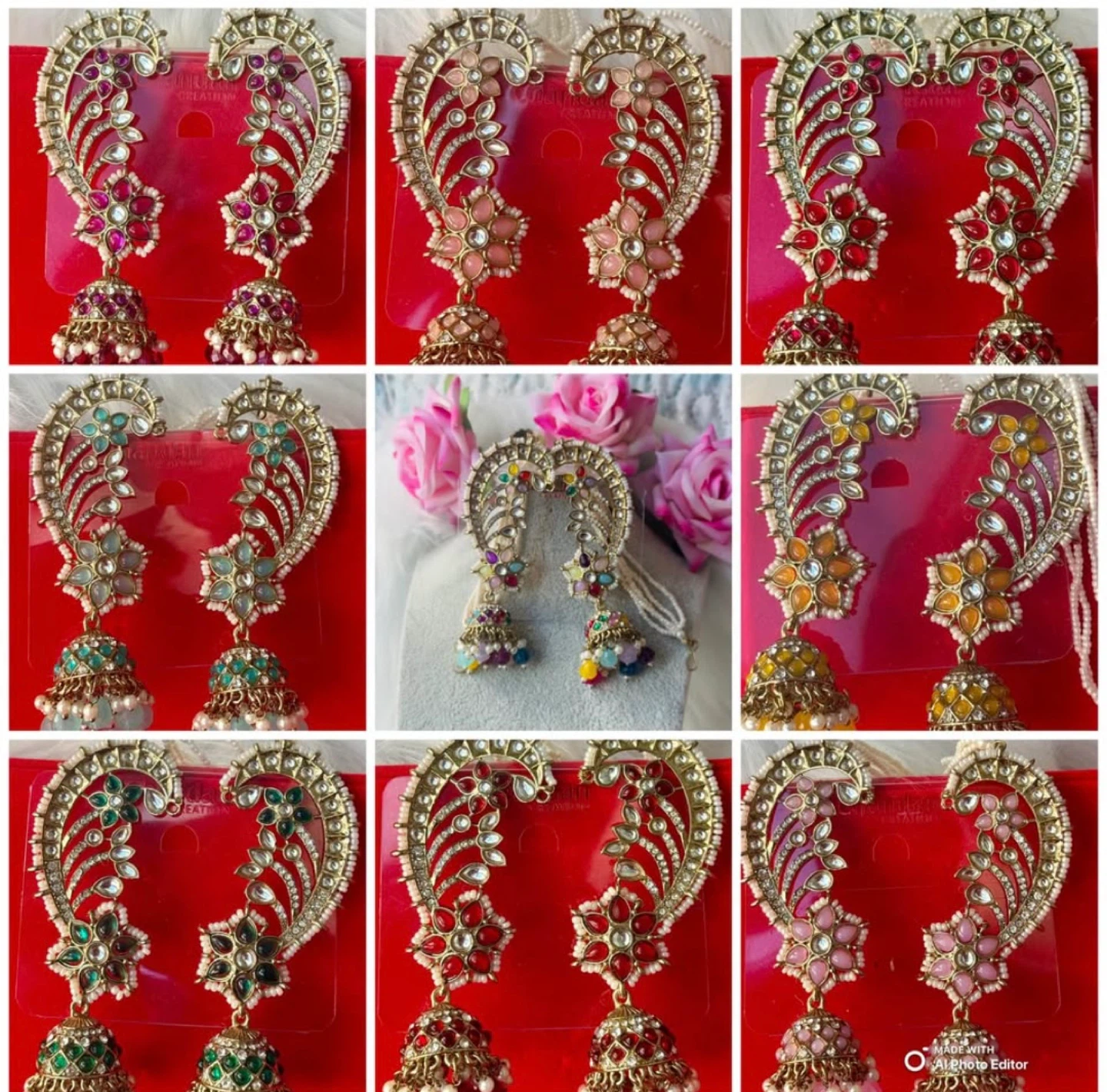 Earcuffs!! Gold Tone Jhumka Earrings with Pink Stones