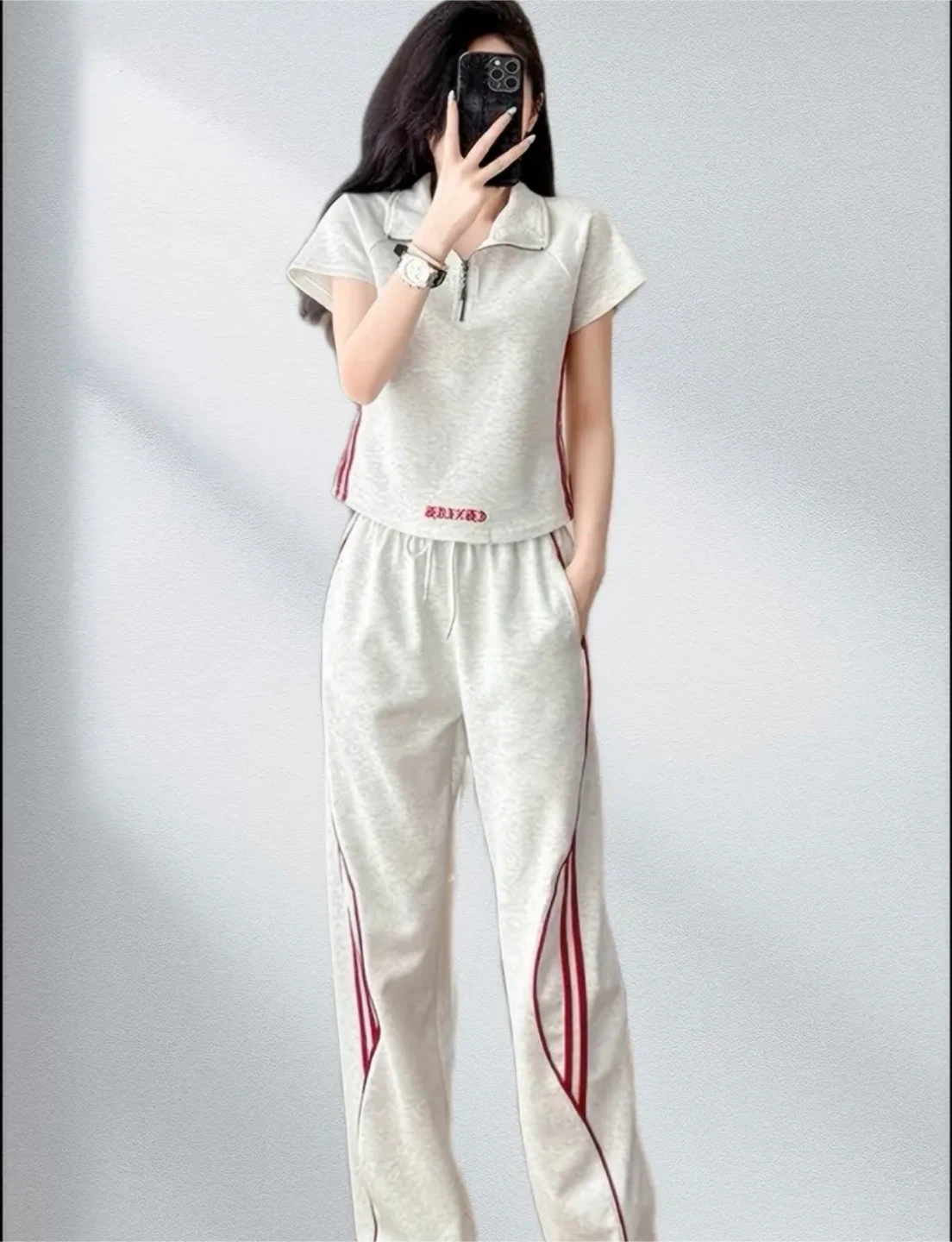 Grey Tracksuit Set with Red Trim - photo 2