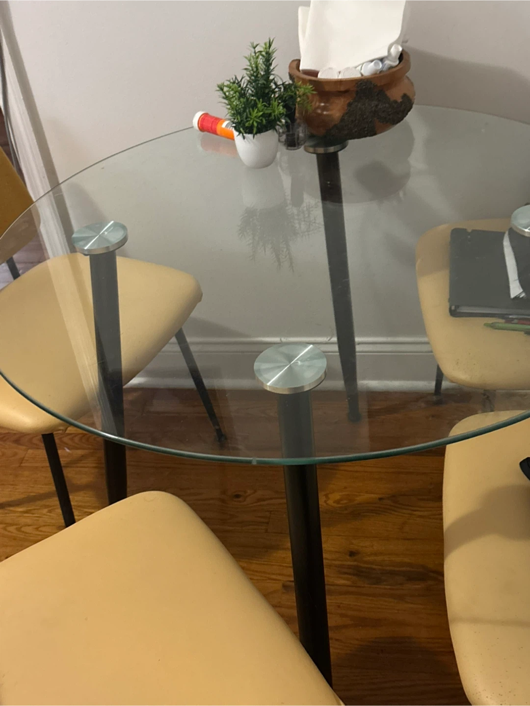 ROUND GLASS TOP DINING TABLE WITH CHAIRS SET