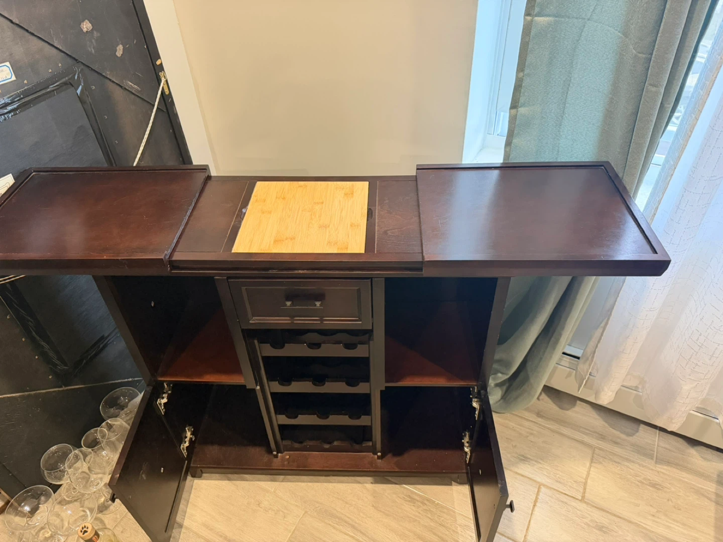 Dark Wood Bar Cabinet with Wine Storage