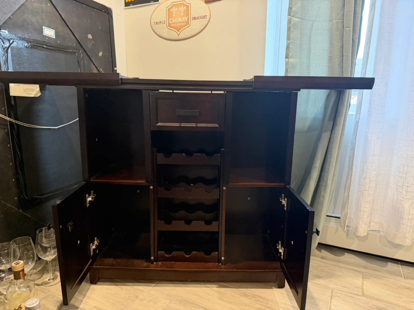 Dark Wood Bar Cabinet with Wine Storage - photo 2