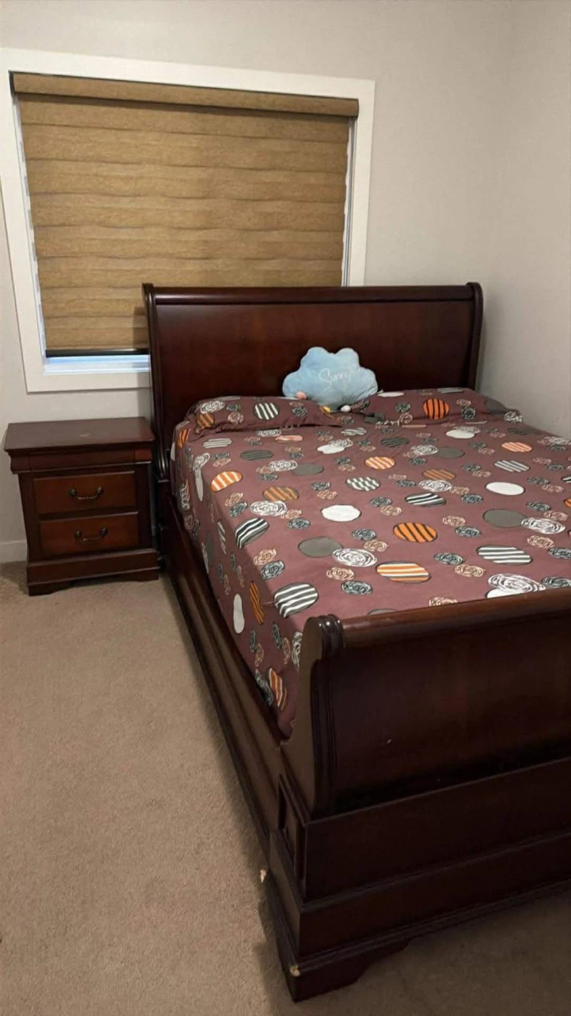 Dark Wood Sleigh Bed Frame and Nightstand - photo 2