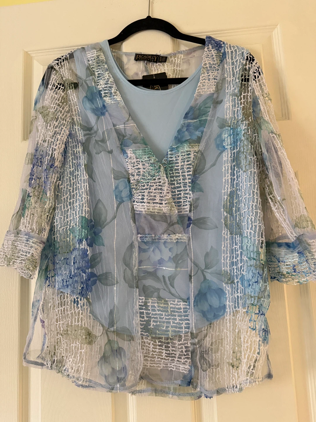 Brand New Picadilly Blue Floral Mesh Tunic Top