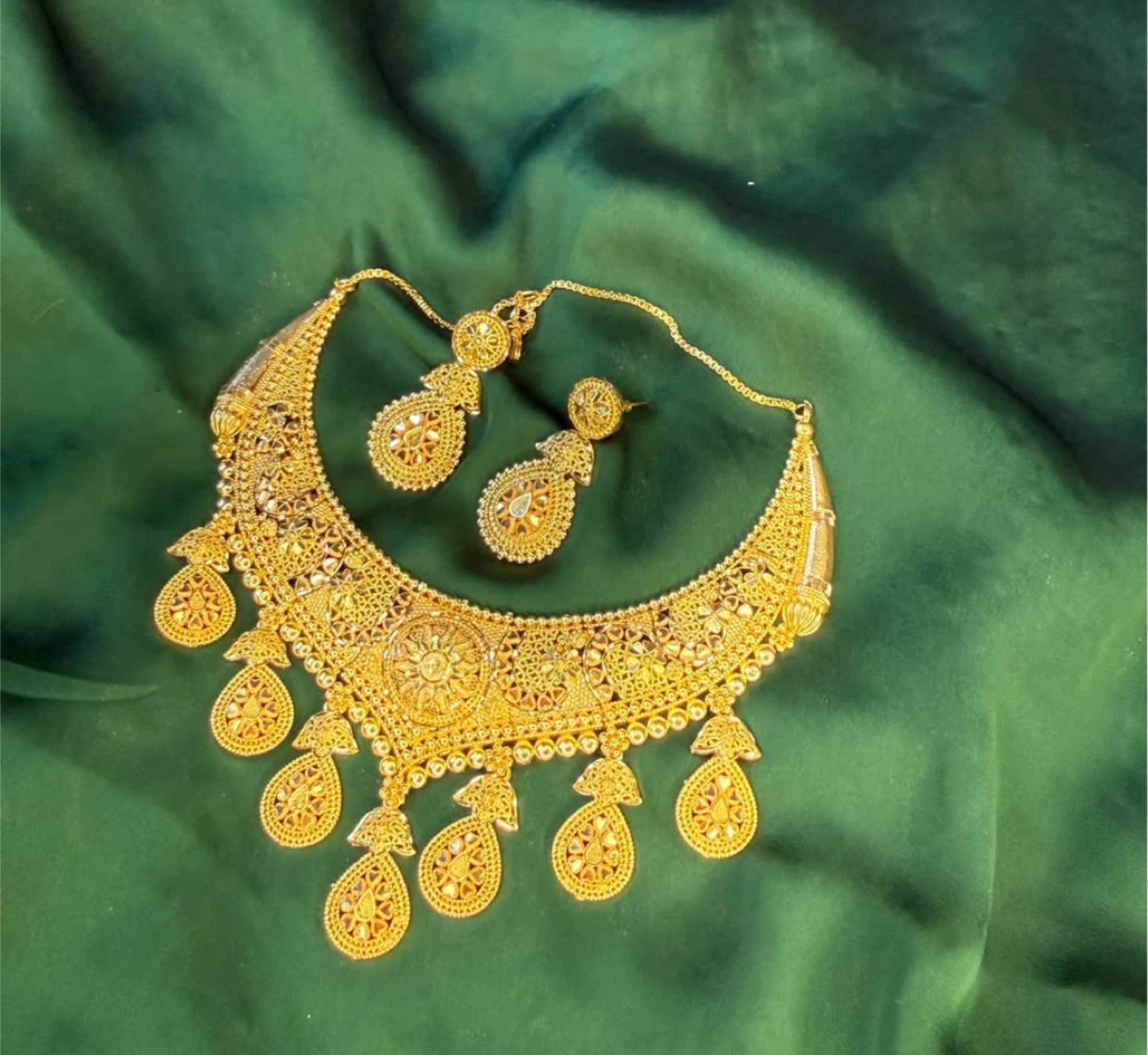 Gold-Tone Indian Necklace and Earrings Set