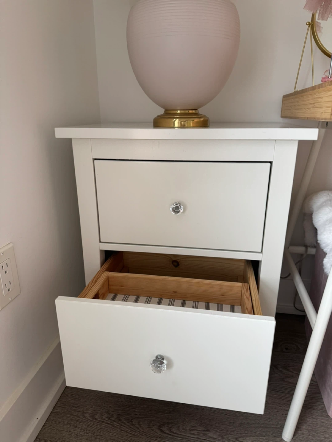 White Two-Drawer Nightstand with Crystal Knobs - photo 3
