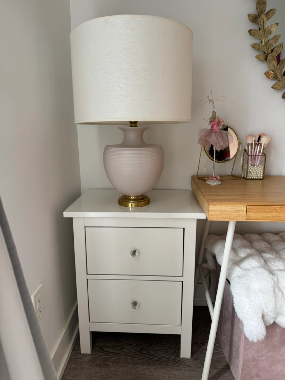 White Two-Drawer Nightstand with Crystal Knobs - photo 4