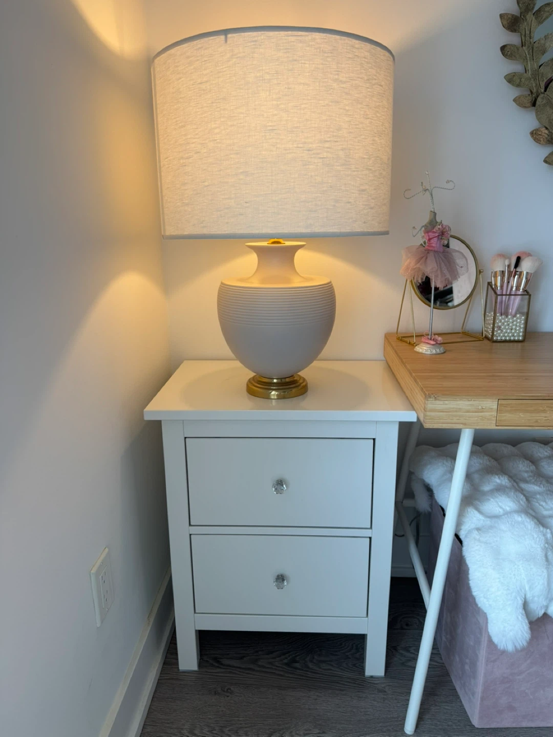 White Two-Drawer Nightstand with Crystal Knobs