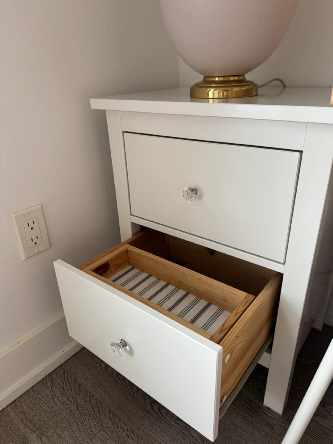 White Two-Drawer Nightstand with Crystal Knobs - photo 2
