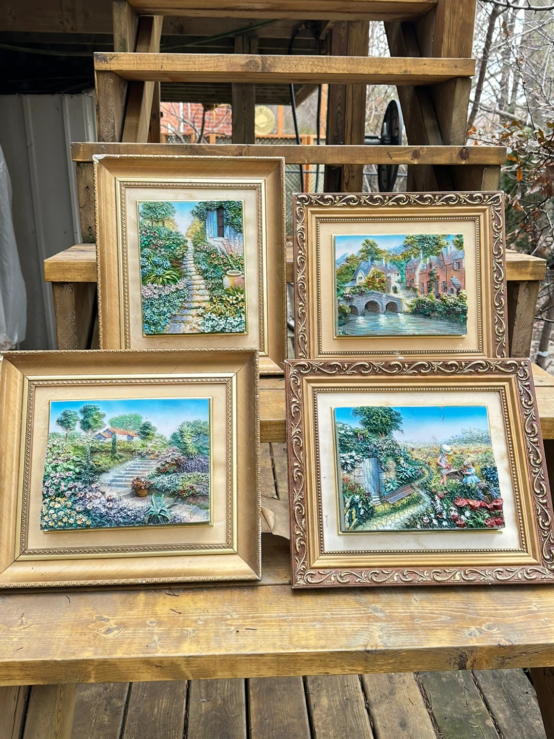 Vintage Cottage Landscape Wall Art (Set of 4 Framed)