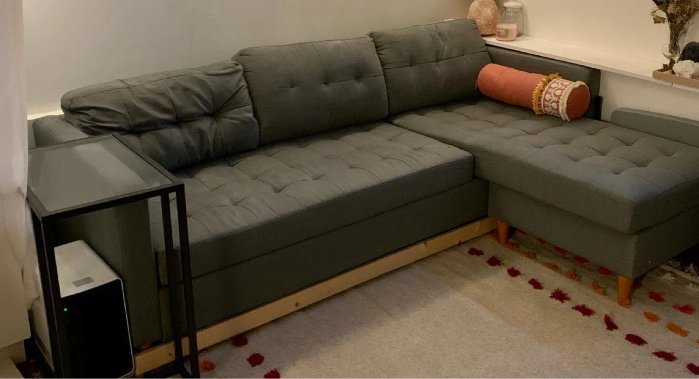 Grey Sectional Sofa with Tufted Cushions