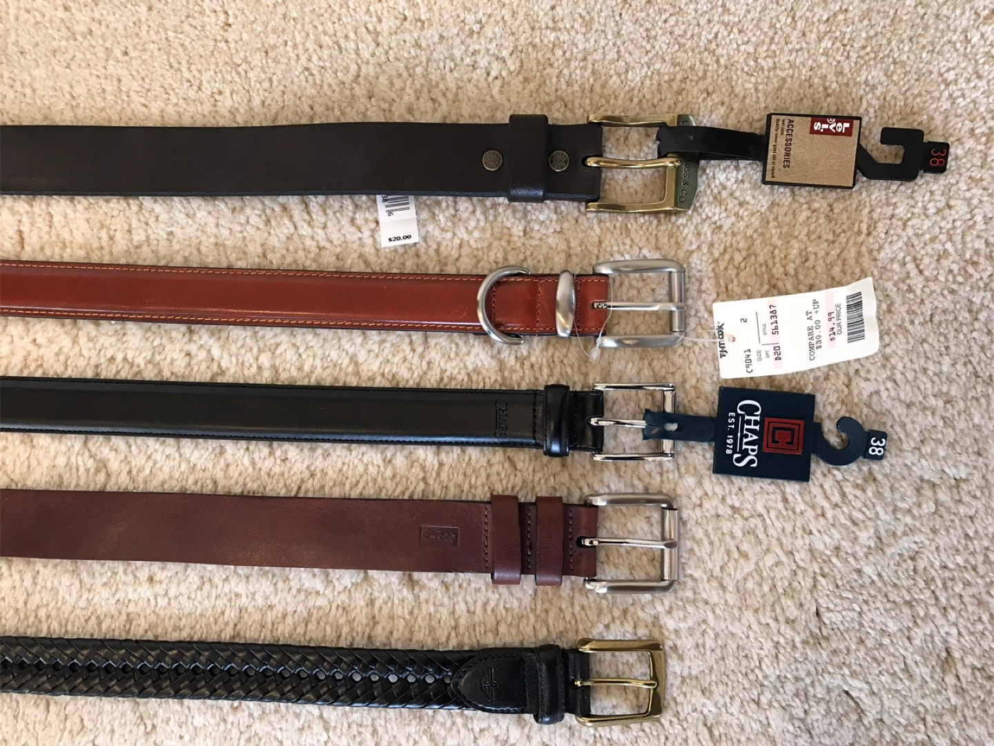 Set of 5 Men's Belts.  All brand new