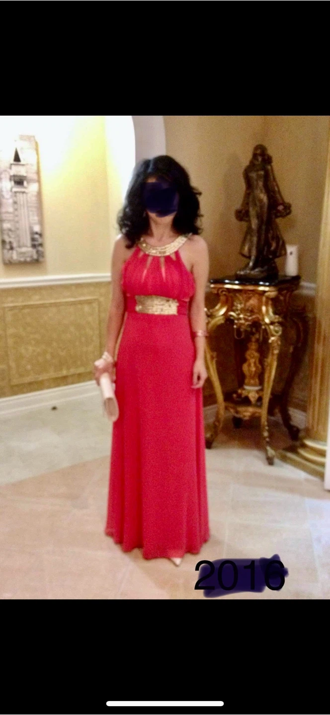 Salmon color Chiffon Gown with Gold Embellishments