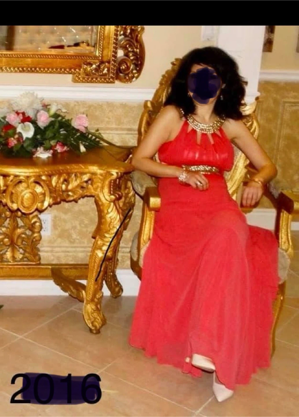 Salmon color Chiffon Gown with Gold Embellishments - photo 2