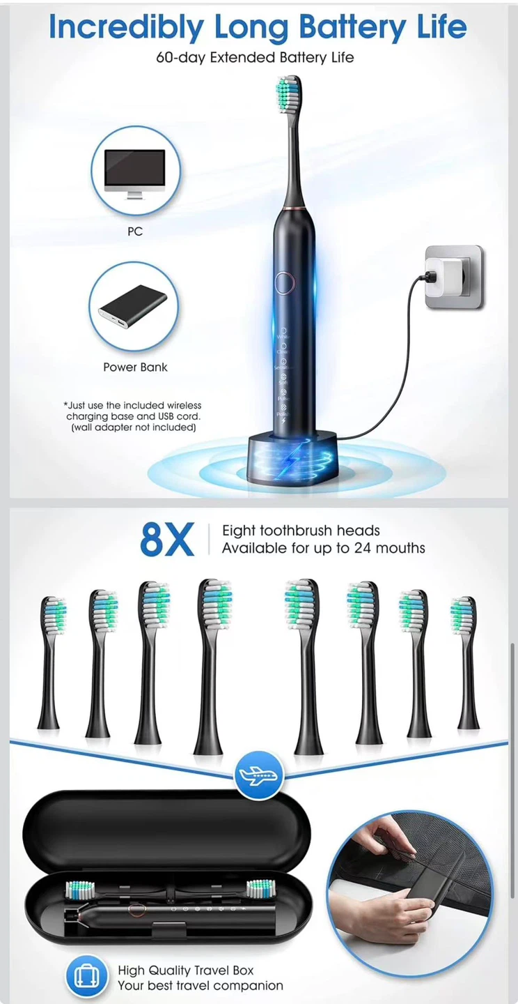 Electric Toothbrush with 8 Brush Heads and Travel Case - photo 4