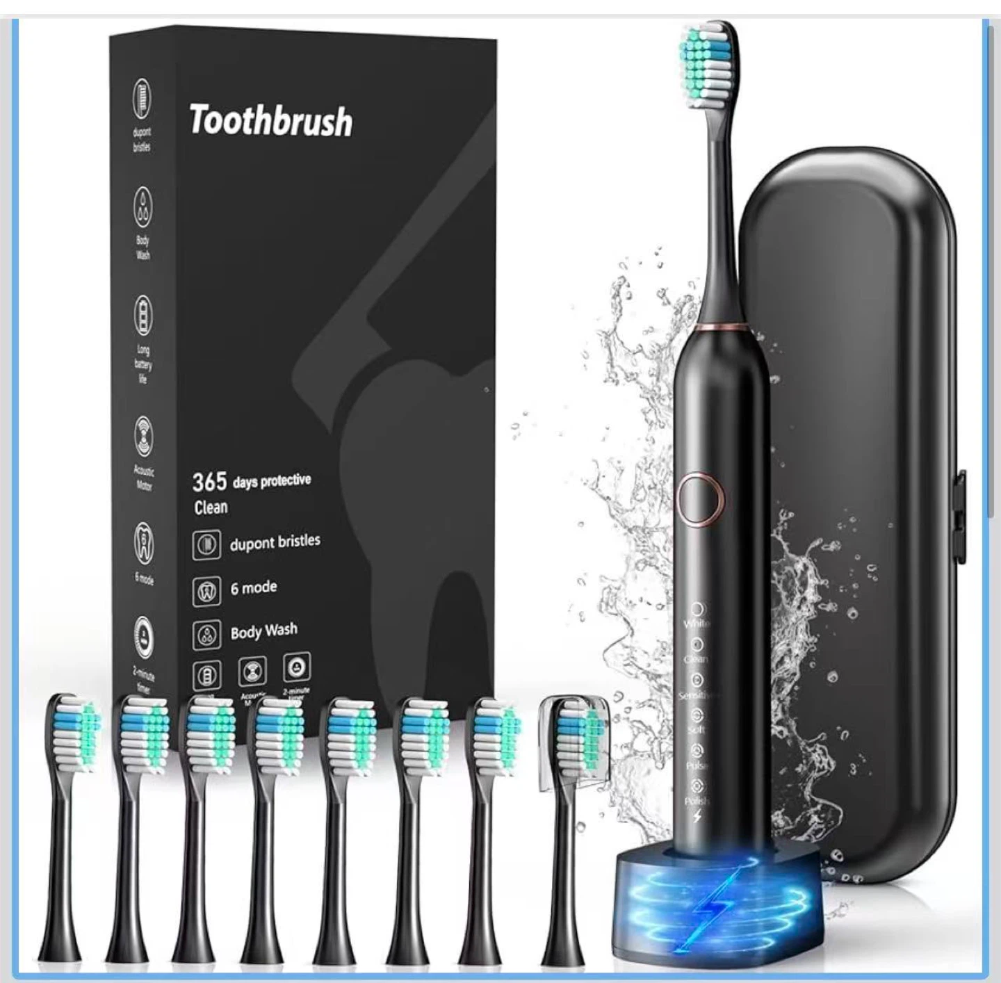 Electric Toothbrush with 8 Brush Heads and Travel Case