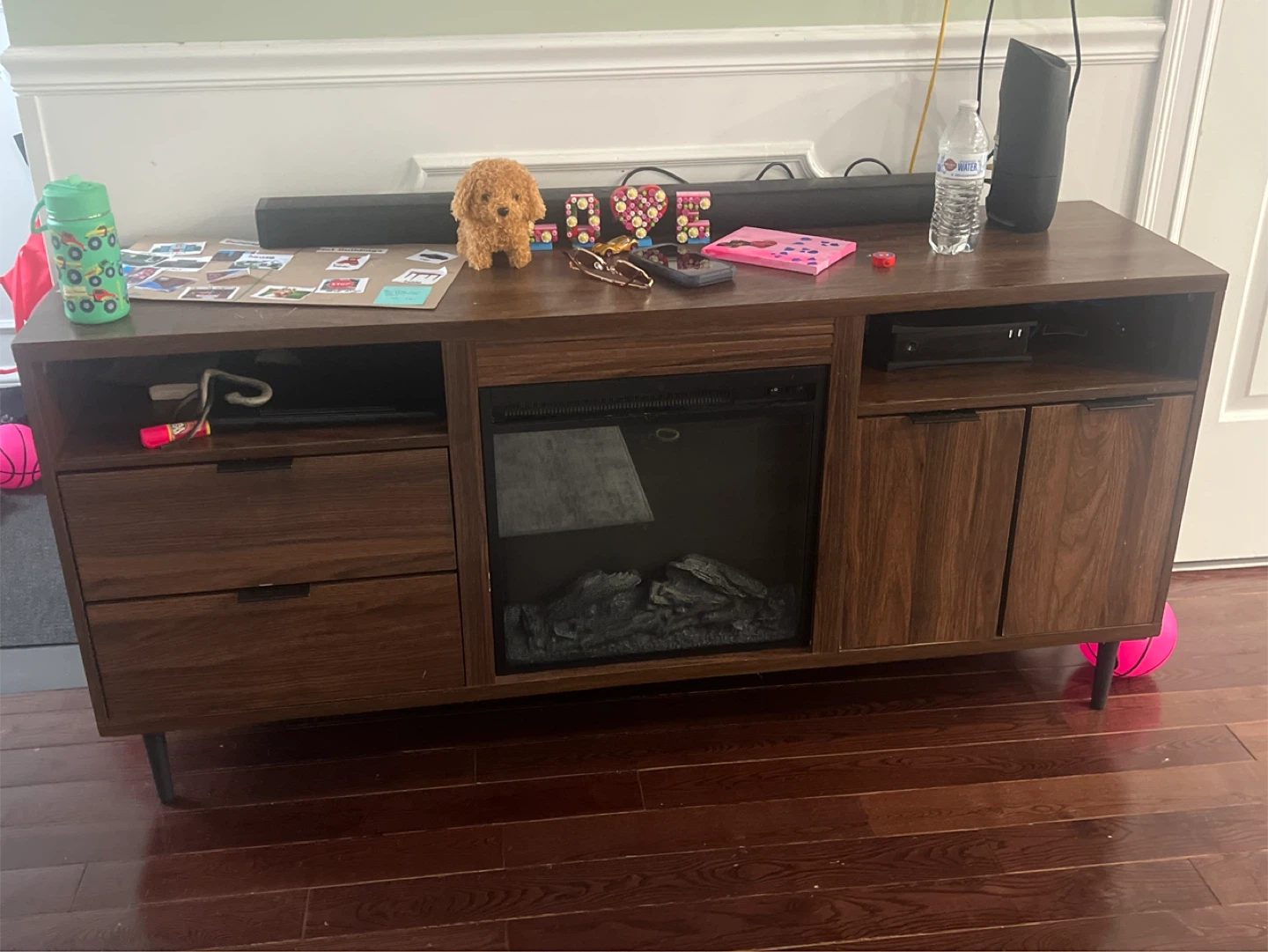 Wood Media Console with Electric Fireplace