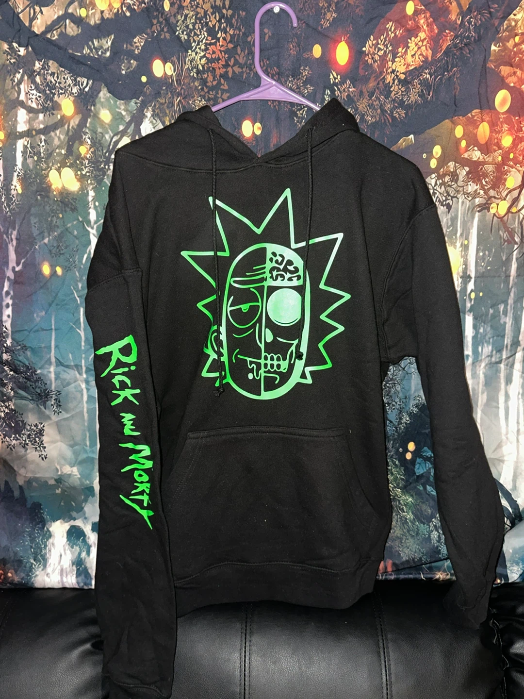 Rick and Morty Black Hoodie with Green Graphic