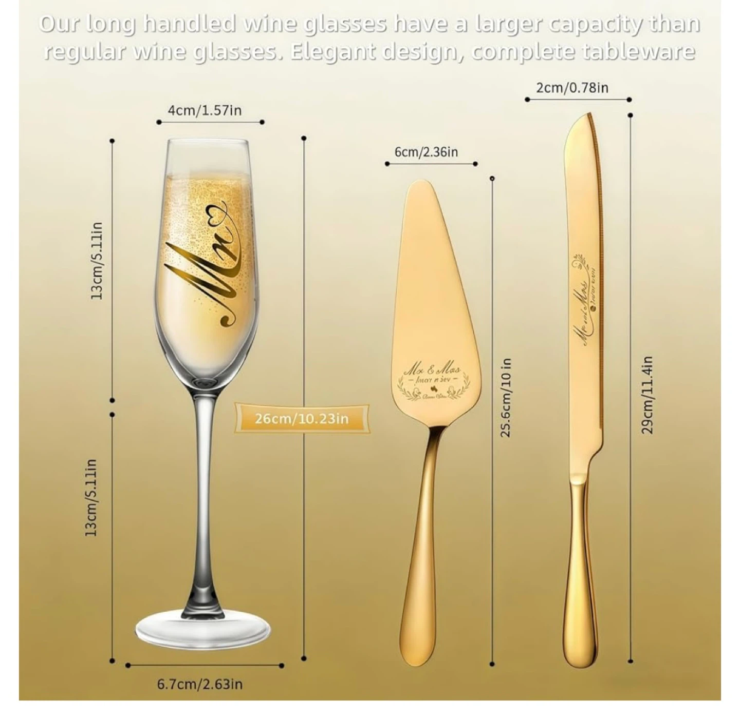 Mr & Mrs Champagne Flutes and Cake Server Set - photo 3