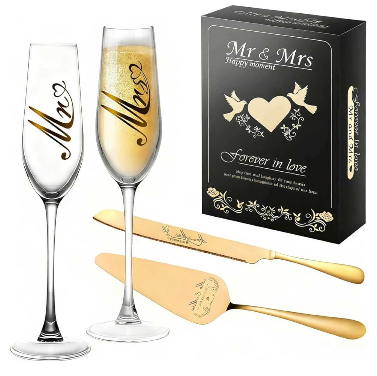Mr & Mrs Champagne Flutes and Cake Server Set - photo 2