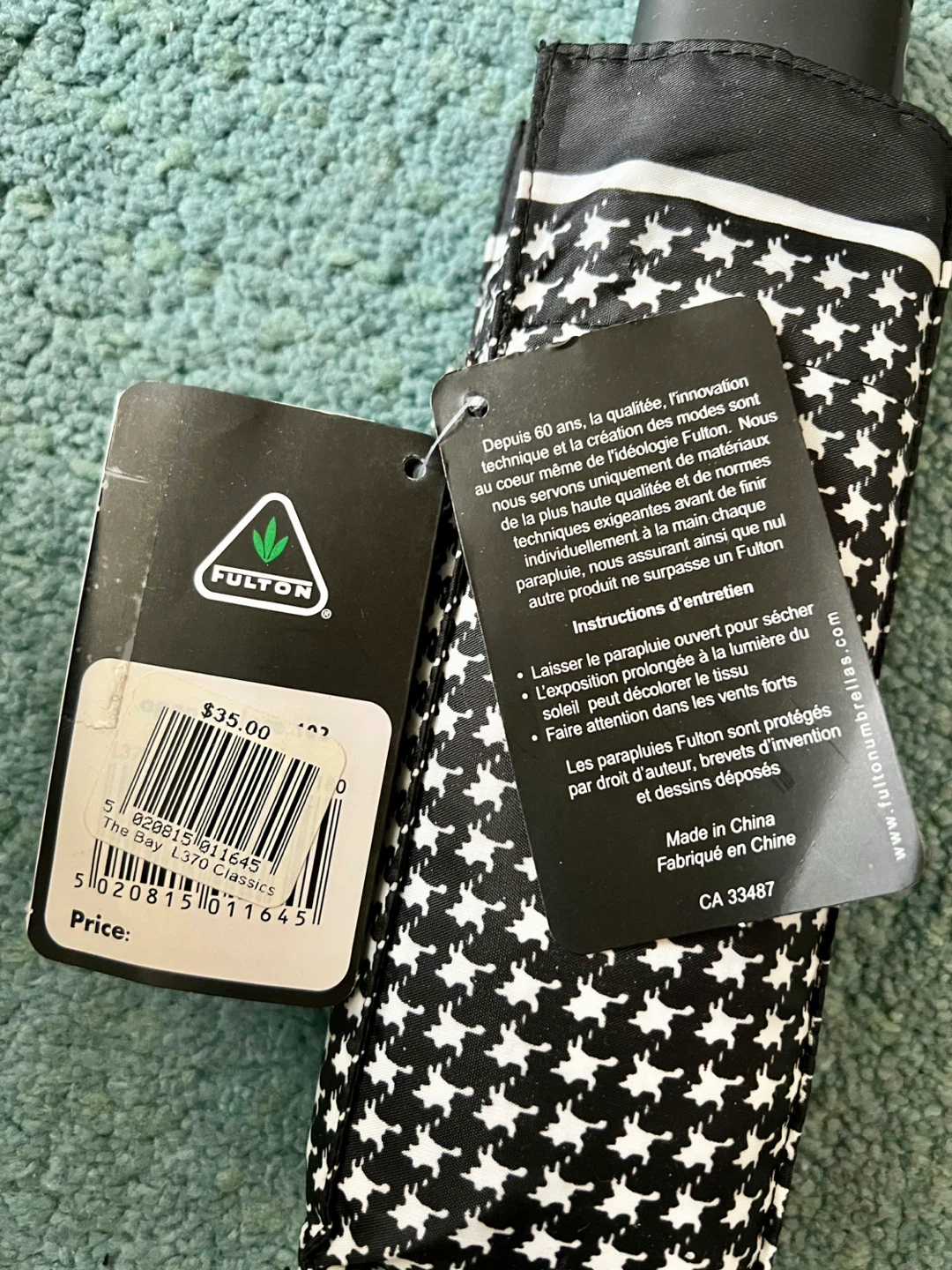 Brand new Fulton Automatic Umbrella - Black Houndstooth - photo 5