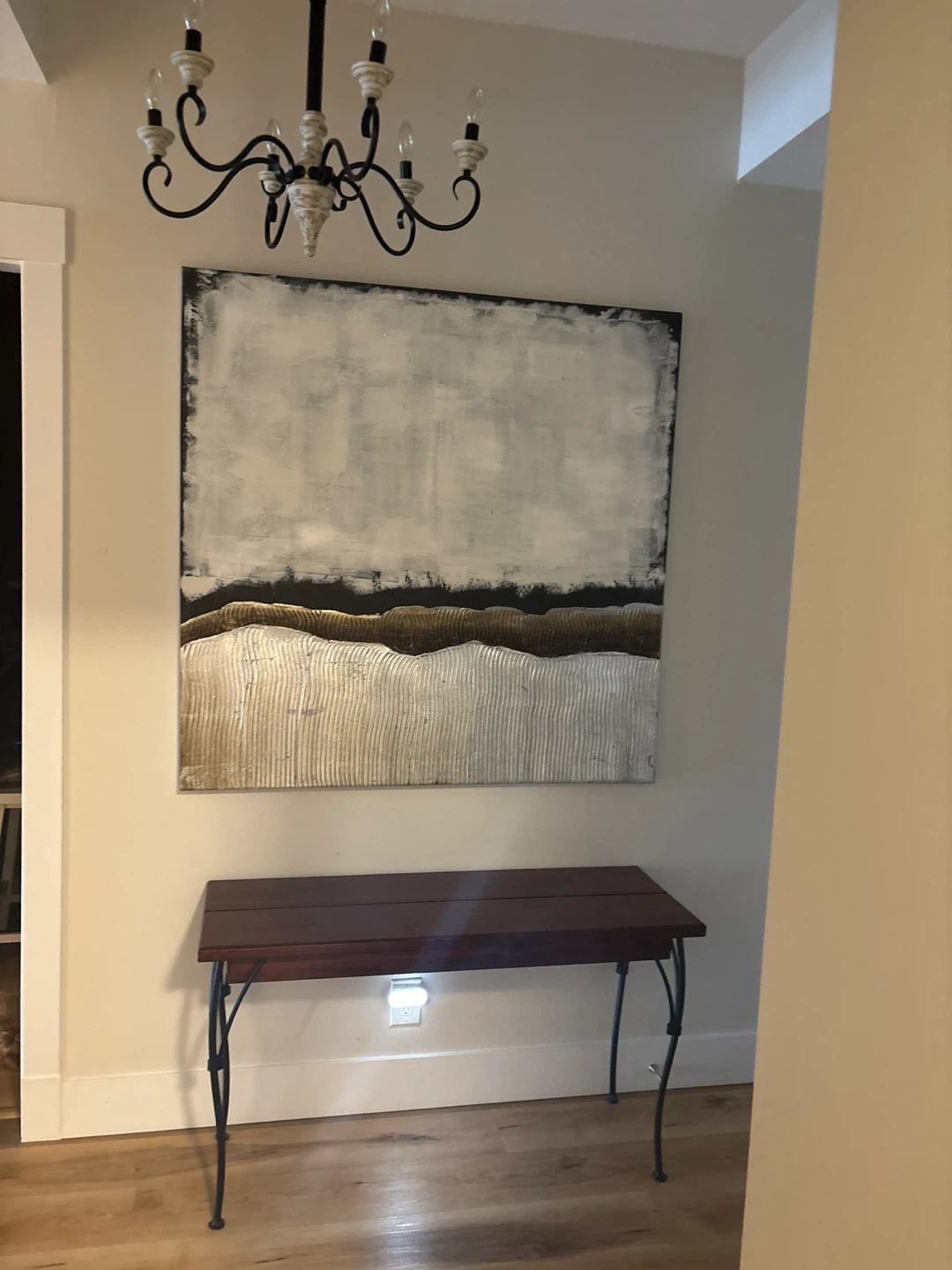 Long Wooden entrance table with black iron legs