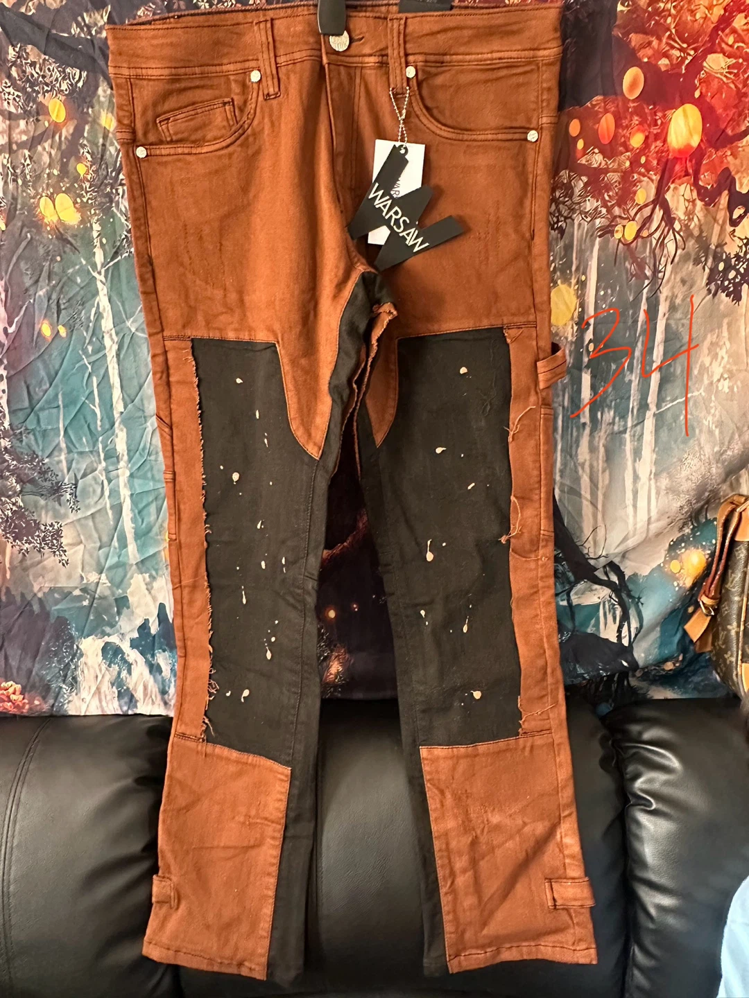 Warsaw Men's Brown and Black Patchwork Jeans