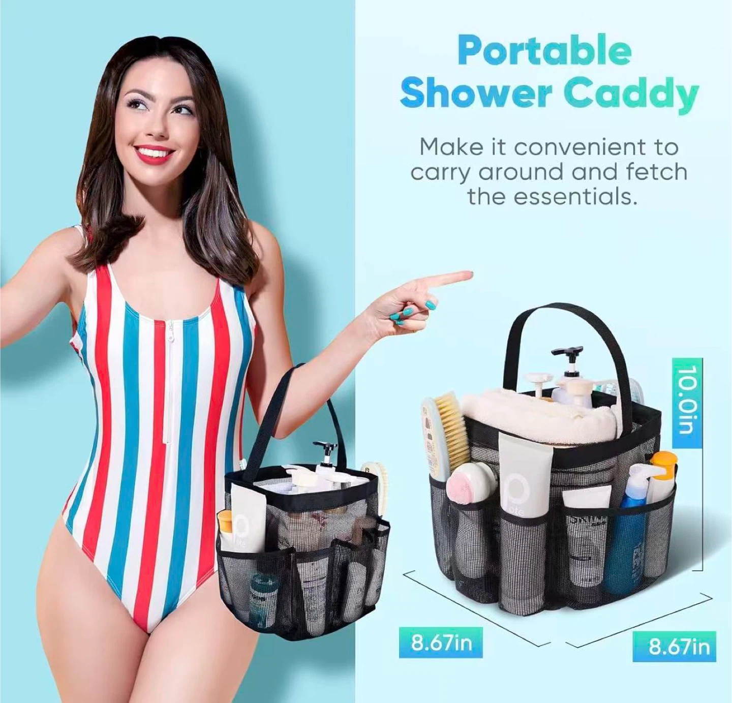 Portable Mesh Shower Caddy Tote Bag with Handles - photo 2
