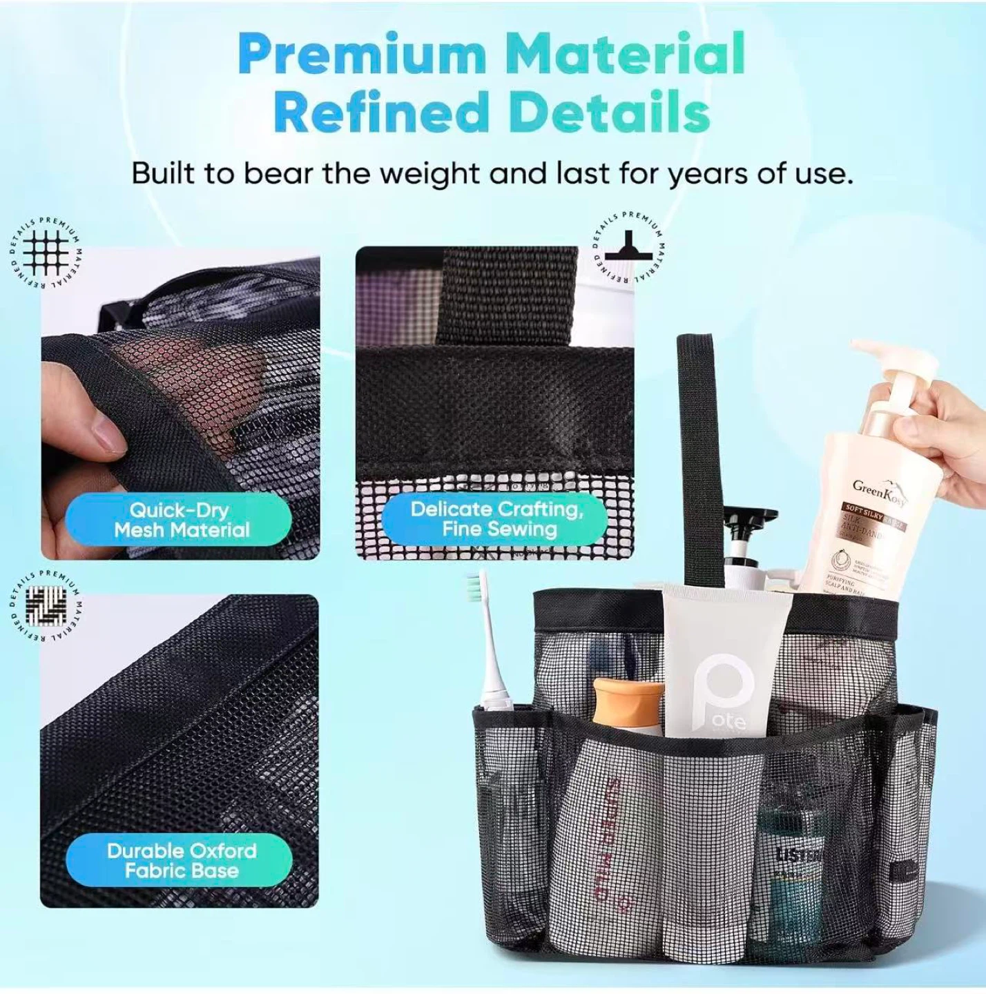 Portable Mesh Shower Caddy Tote Bag with Handles - photo 4